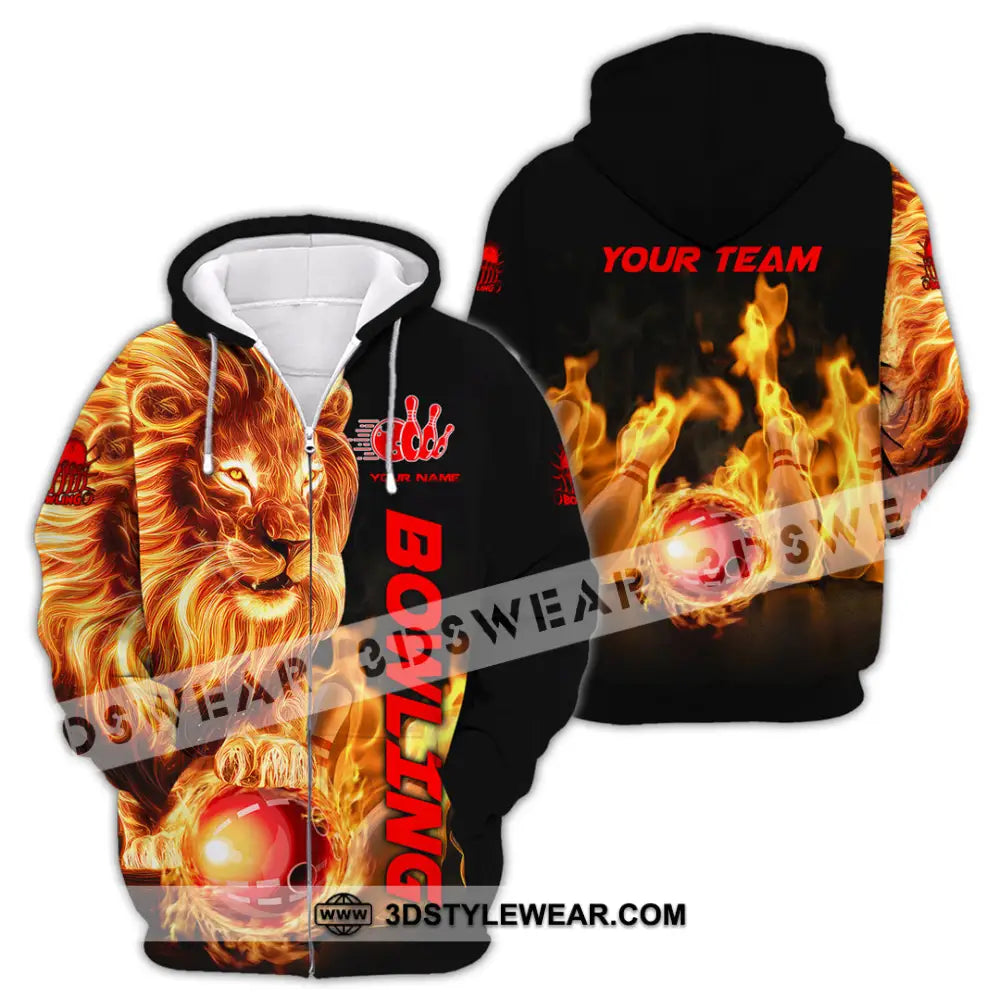 Unisex Shirt - Custom Texts Fire Lion Bowling Sport Zipper Hoodie / S T-Shirt