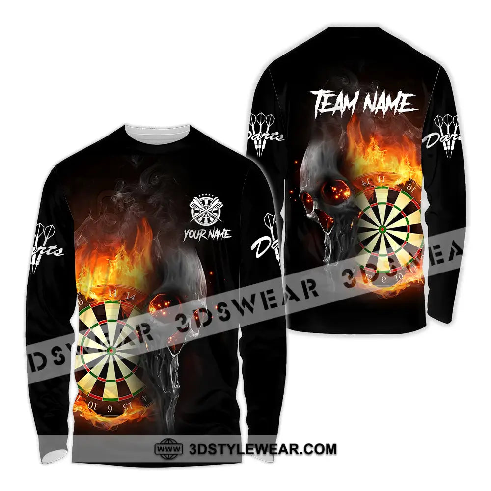 Unisex Shirt - Custom Texts Fire Lion Darts Sport For Player Long Sleeve / S T-Shirt