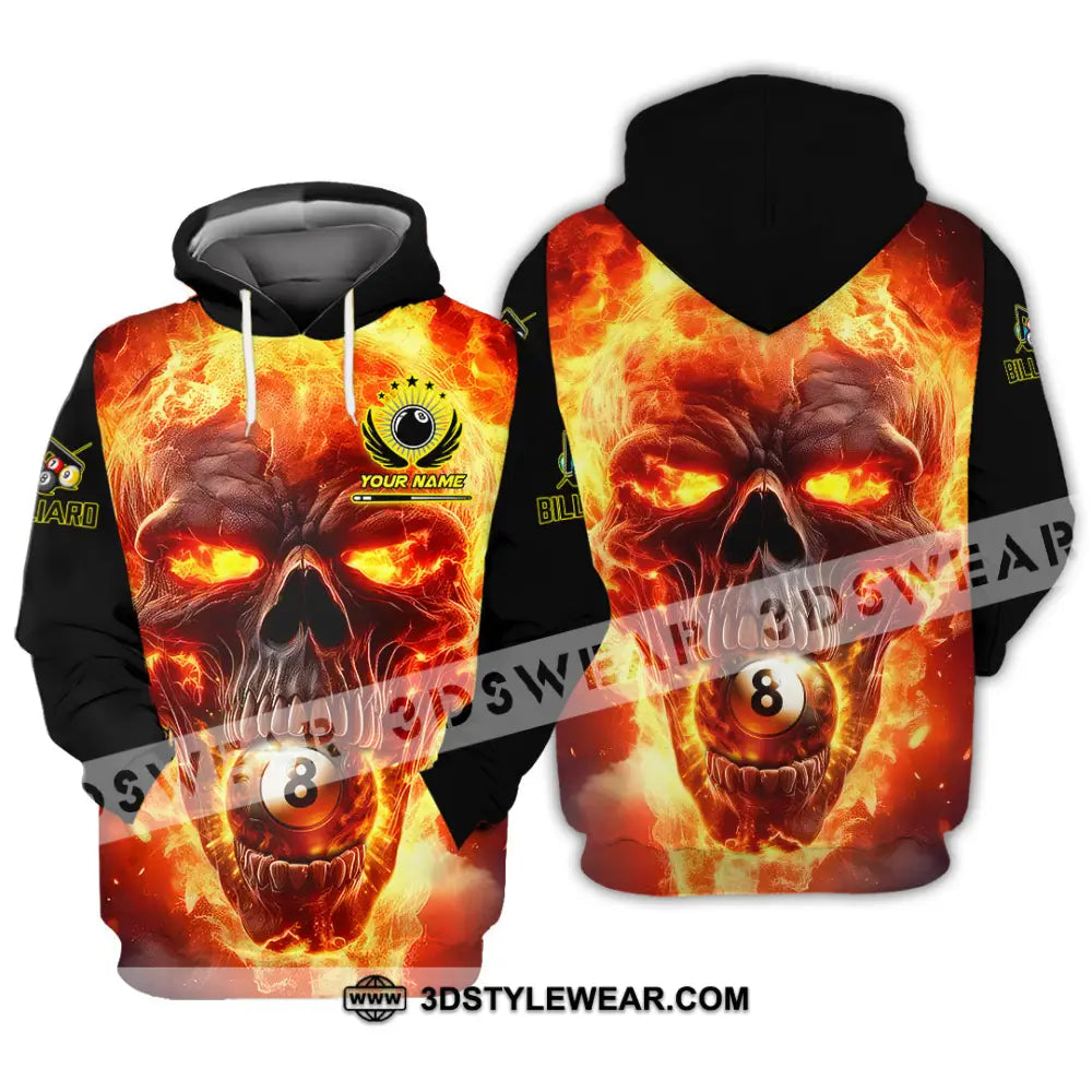 Unisex Shirt - Custom Texts Fire Skull Billiards No8 Sport Hoodie / S T-Shirt