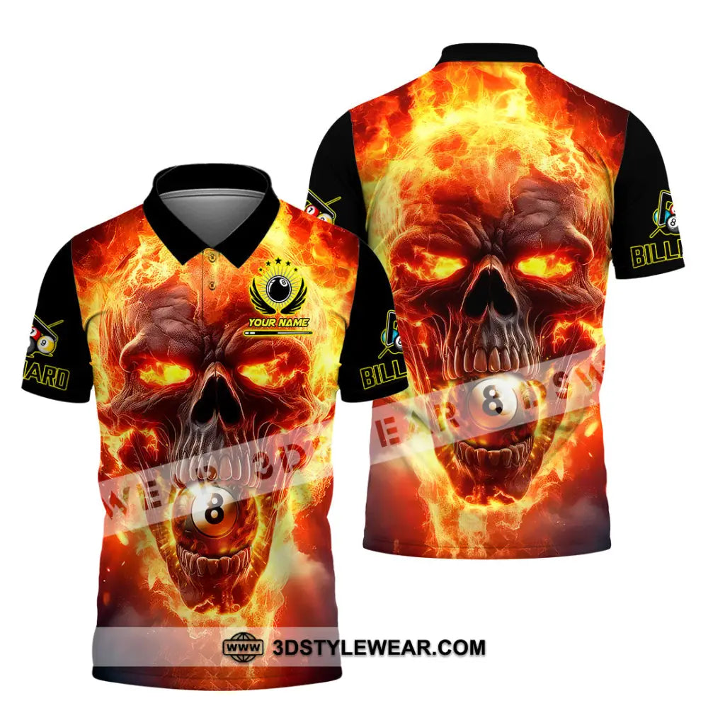 Unisex Shirt - Custom Texts Fire Skull Billiards No8 Sport Polo / S T-Shirt