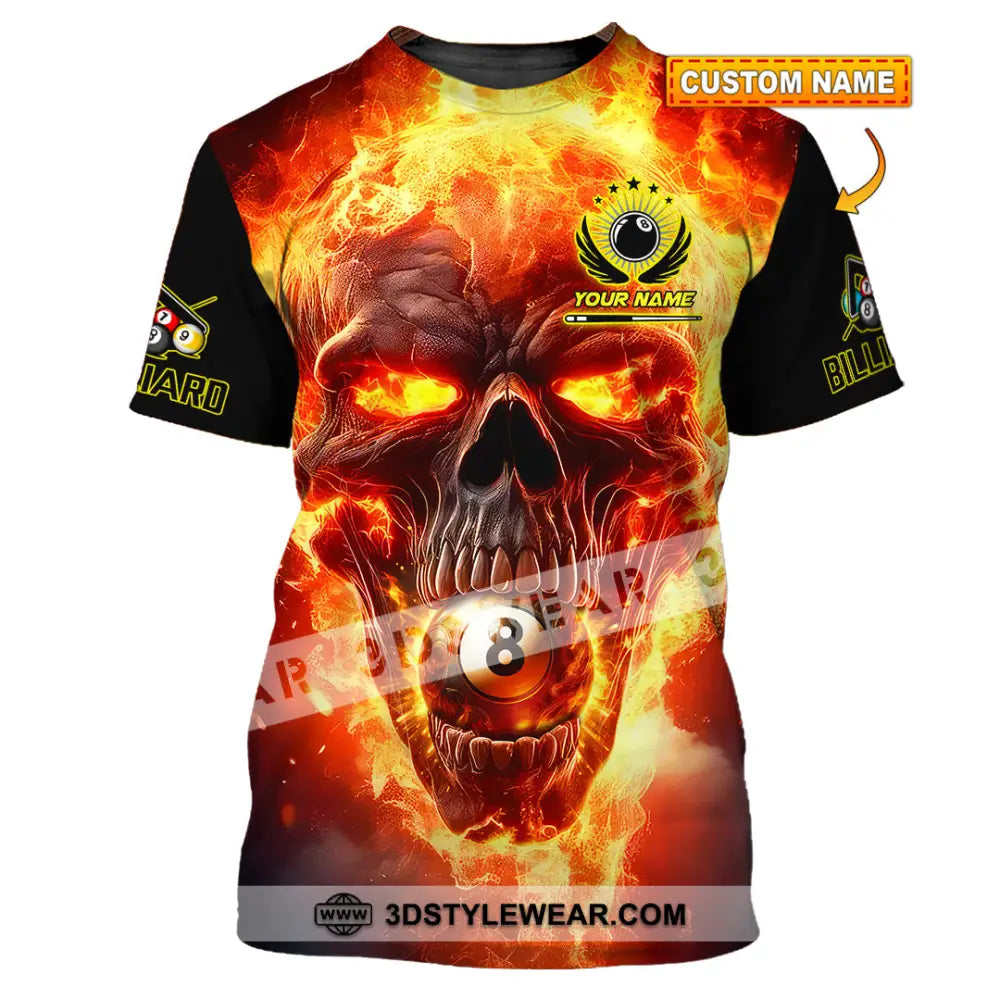 Unisex Shirt - Custom Texts Fire Skull Billiards No8 Sport T-Shirt