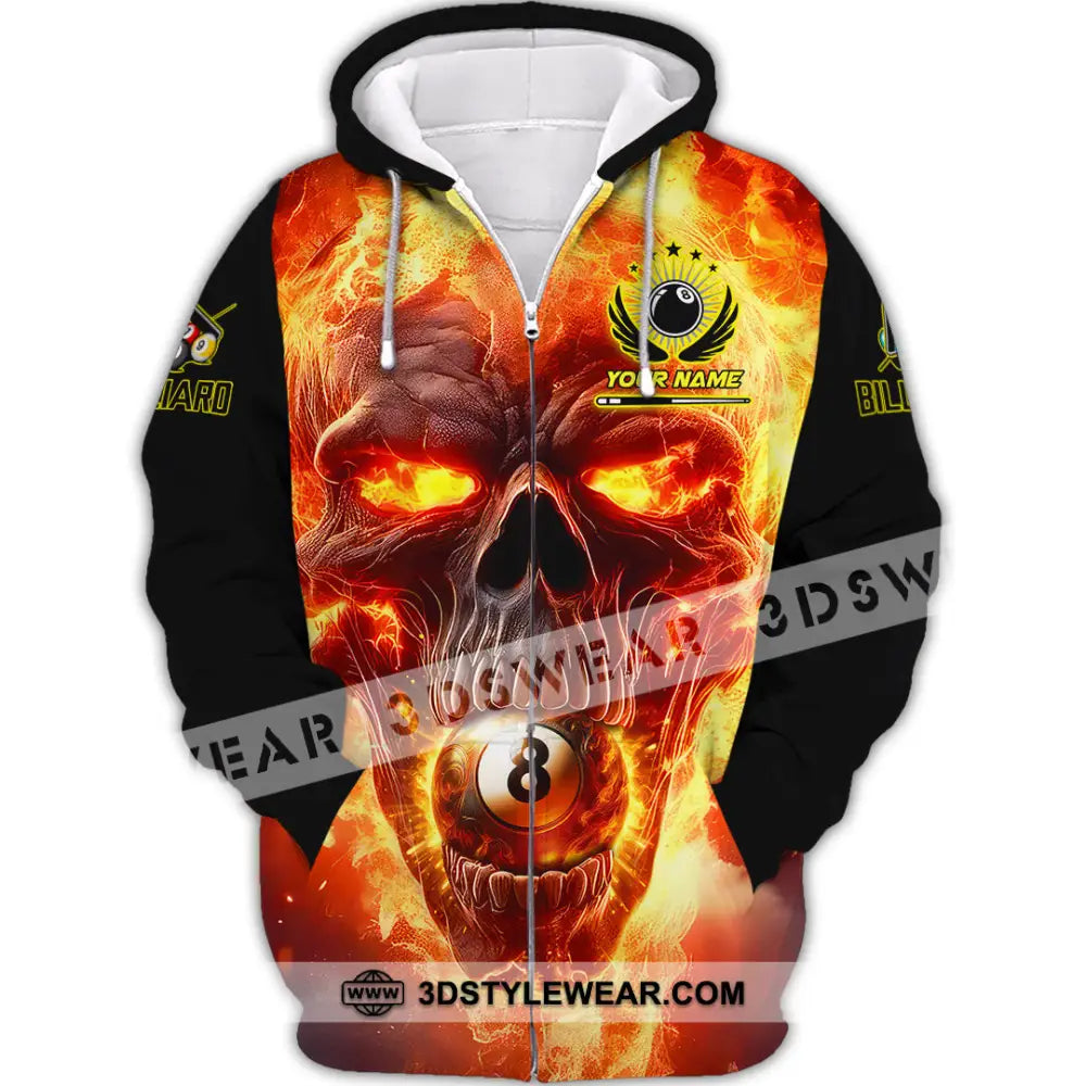 Unisex Shirt - Custom Texts Fire Skull Billiards No8 Sport Zipper Hoodie / S T-Shirt