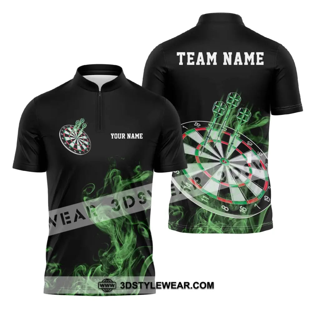 Unisex Shirt - Custom Texts Green Darts Player Sport Zipper Polo / S T-Shirt