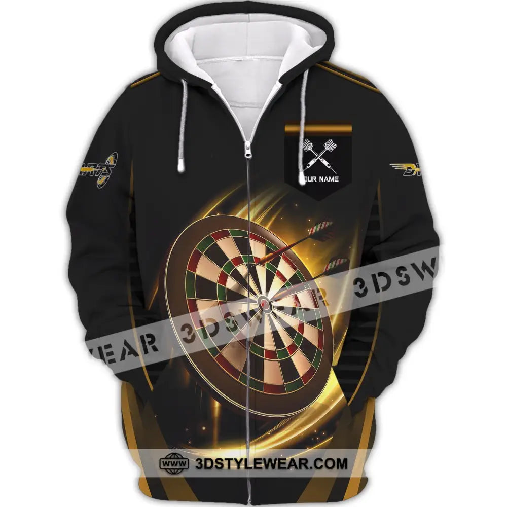 Unisex Shirt Darts T-Shirt Golden Dart Lover Gift Gamer Zipper Hoodie / S