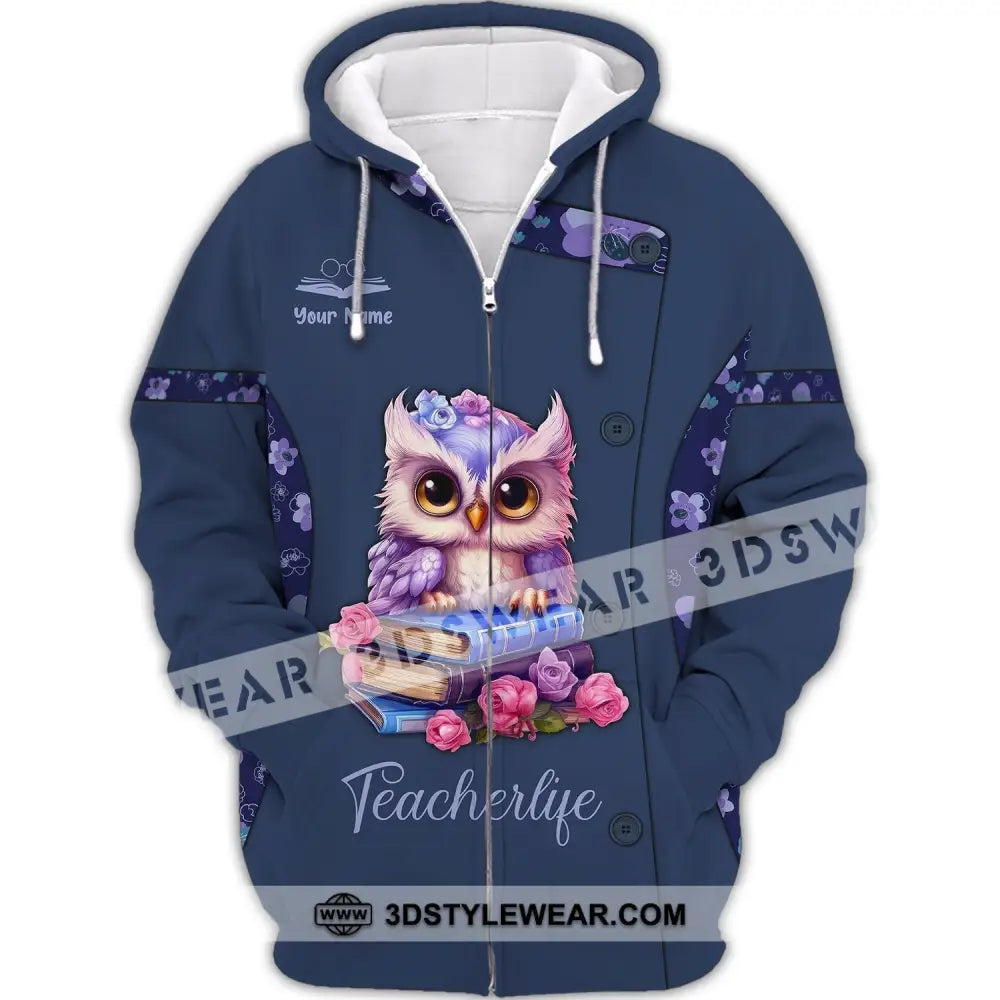 Unisex Shirt Teacher Hoodie Owl Gift For Teachers Zipper / S T-Shirt