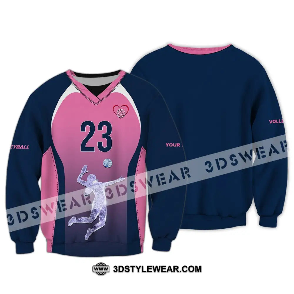 Woman Shirt Custom Name And Number Volleyball Hoodie Team T-Shirt Gift For Players Long Sleeve / S