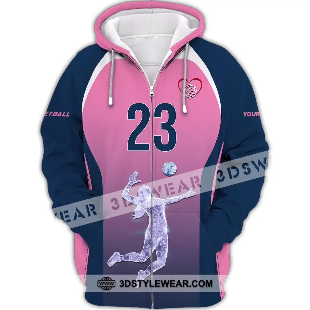 Woman Shirt Custom Name And Number Volleyball Hoodie Team T-Shirt Gift For Players Zipper / S