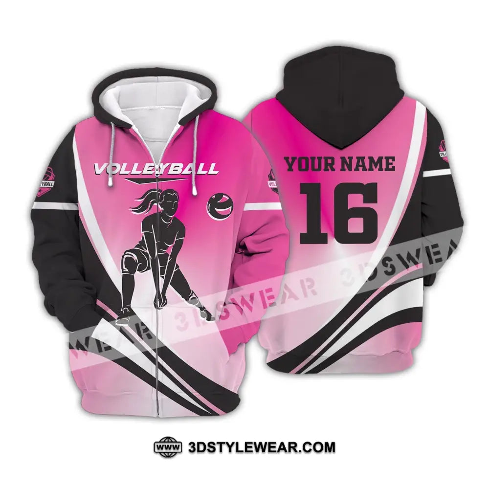 Woman Shirt Custom Name And Number Volleyball T-Shirt For Club Gift Players Zipper Hoodie / S