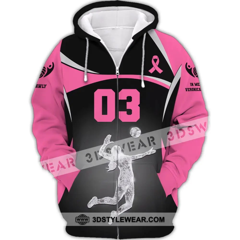 Woman Shirt Custom Name And Number Volleyball T-Shirt For Team Gift Players Zipper Hoodie / S