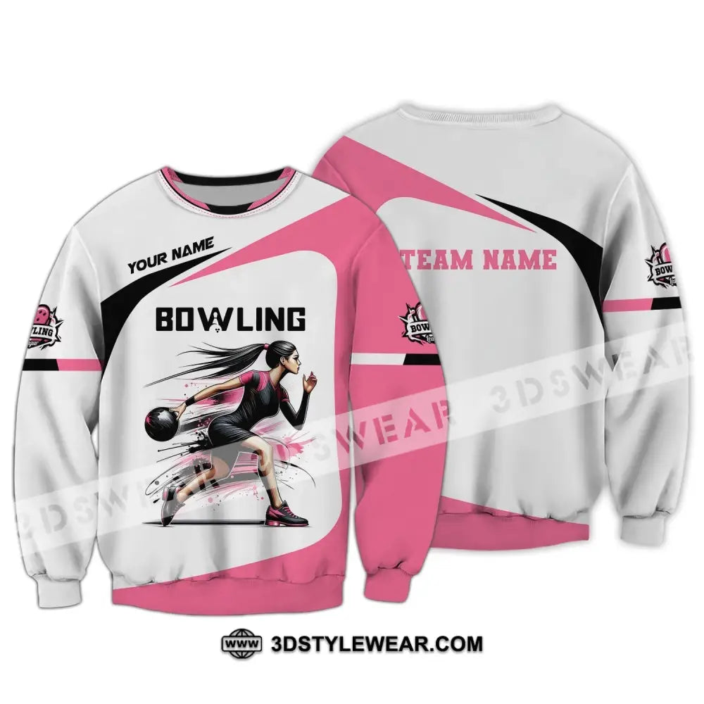 Woman Shirt Custom Name Bowling Zip Polo For Player T-Shirt Long Sleeve / S T-Shirt