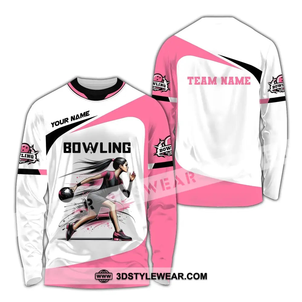 Woman Shirt Custom Name Bowling Zip Polo For Player T-Shirt Long Sleeve / S T-Shirt