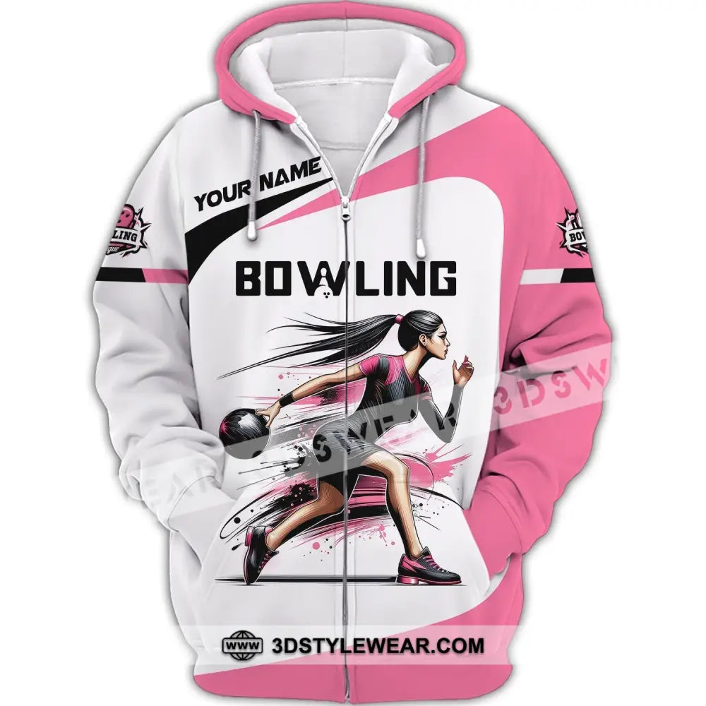 Woman Shirt Custom Name Bowling Zip Polo For Player T-Shirt Zipper Hoodie / S T-Shirt