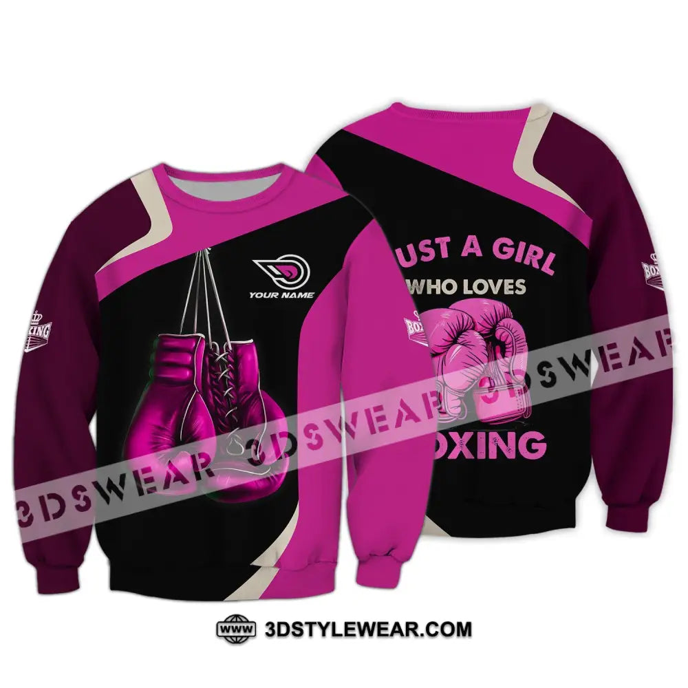 Woman Shirt - Custom Name Boxing Lover Girl T-Shirt Long Sleeve / S