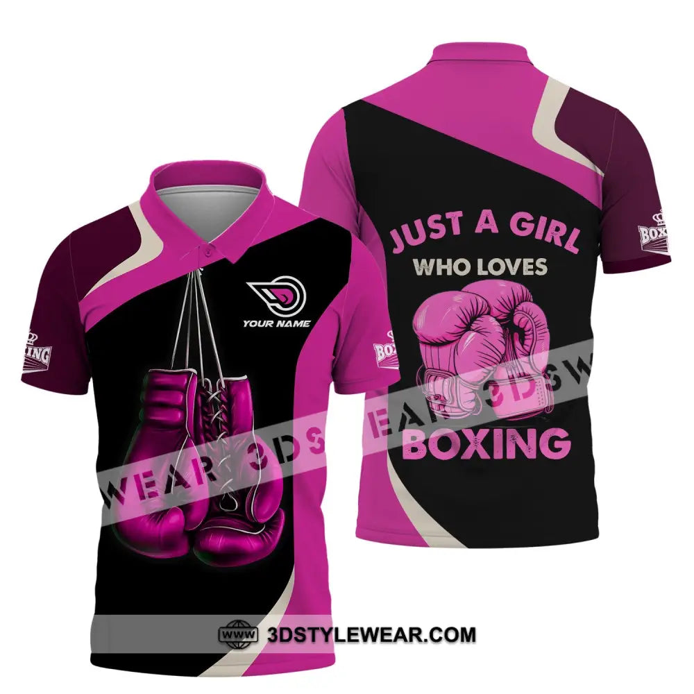 Woman Shirt - Custom Name Boxing Lover Girl T-Shirt Polo / S