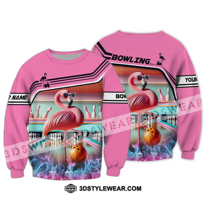 Woman Shirt - Custom Name Flamingo Bowling Gift For Lovers Long Sleeve / S T-Shirt