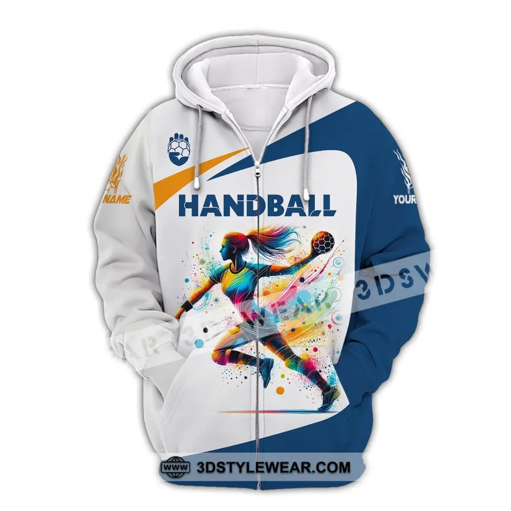 Woman Shirt Custom Name Handball Player Hoodie Polo Long Sleeve Gift For Zipper / S T-Shirt